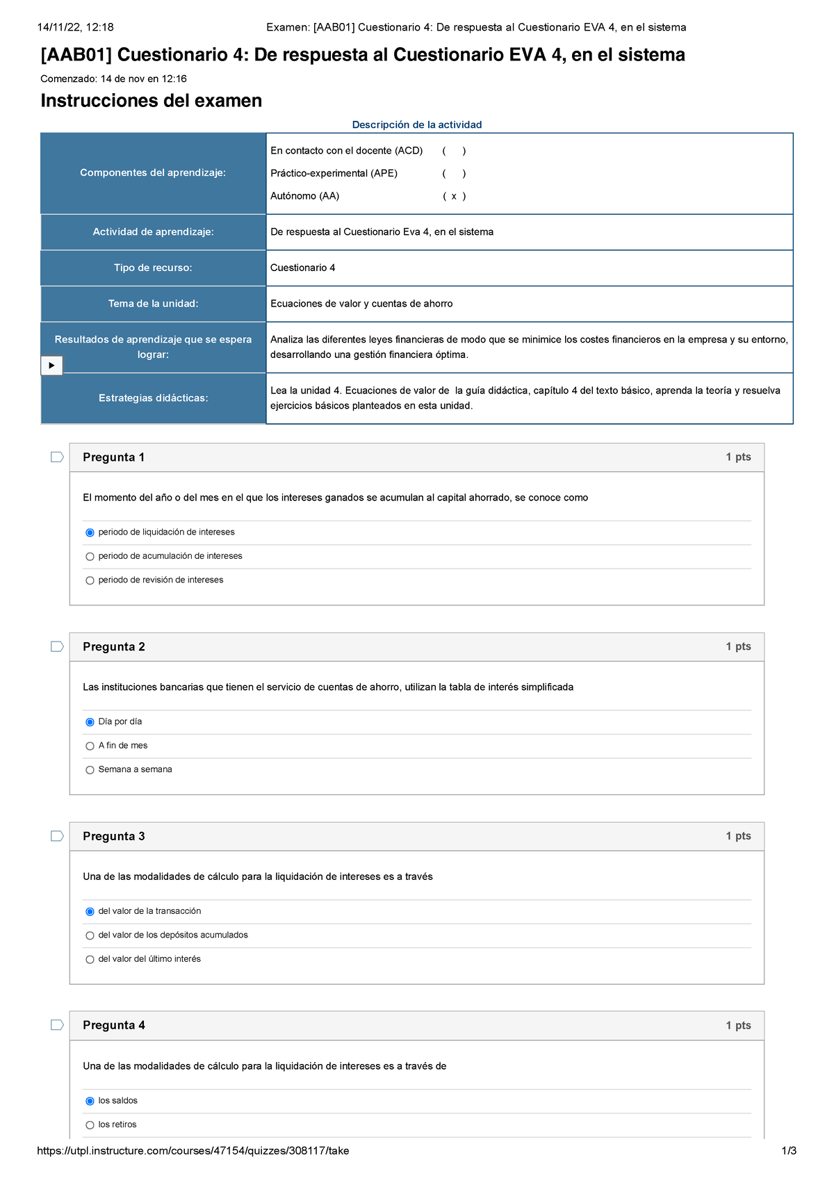 Examen [AAB01] Cuestionario 4 De Respuesta Al Cuestionario EVA 4, En El ...