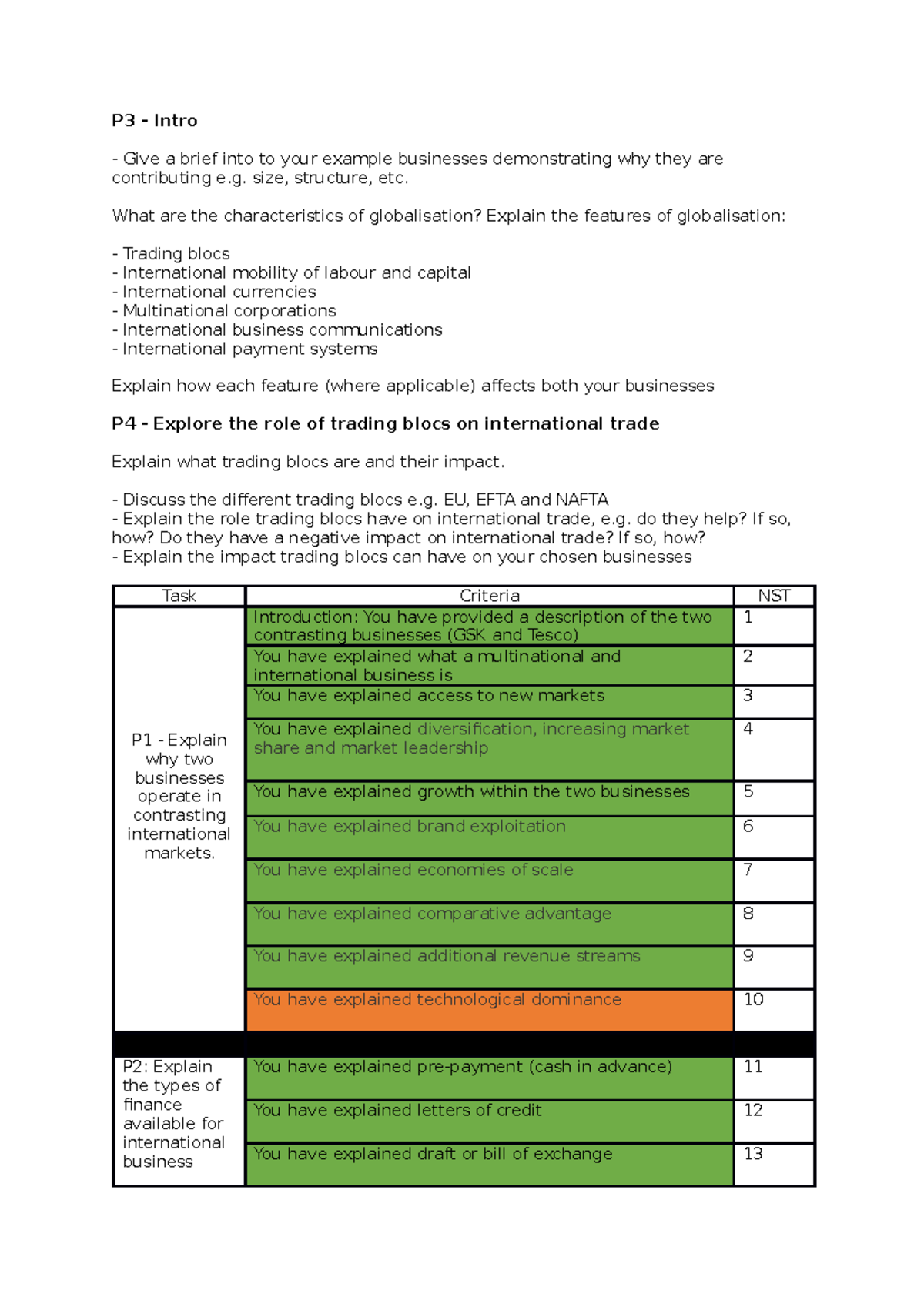Section B checklist - P3 - Intro Give a brief into to your example ...