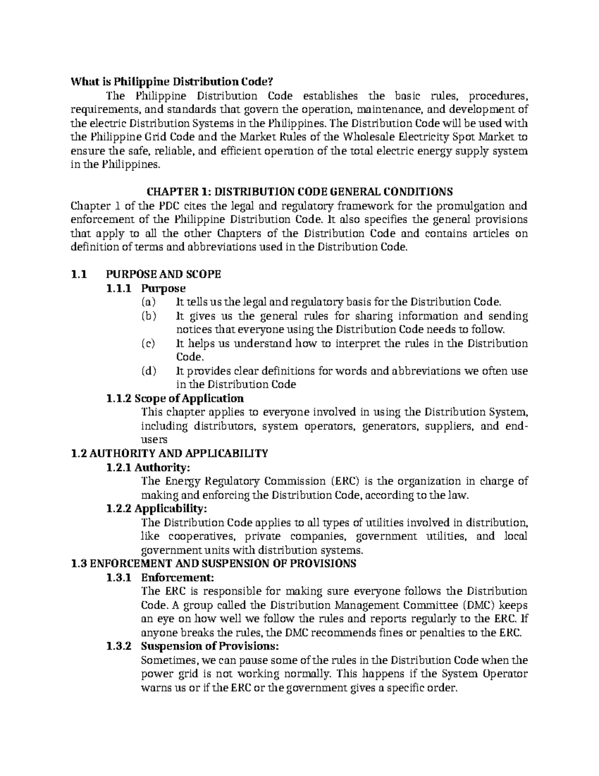 Philippine Distribution Code 1 Handout What is Philippine