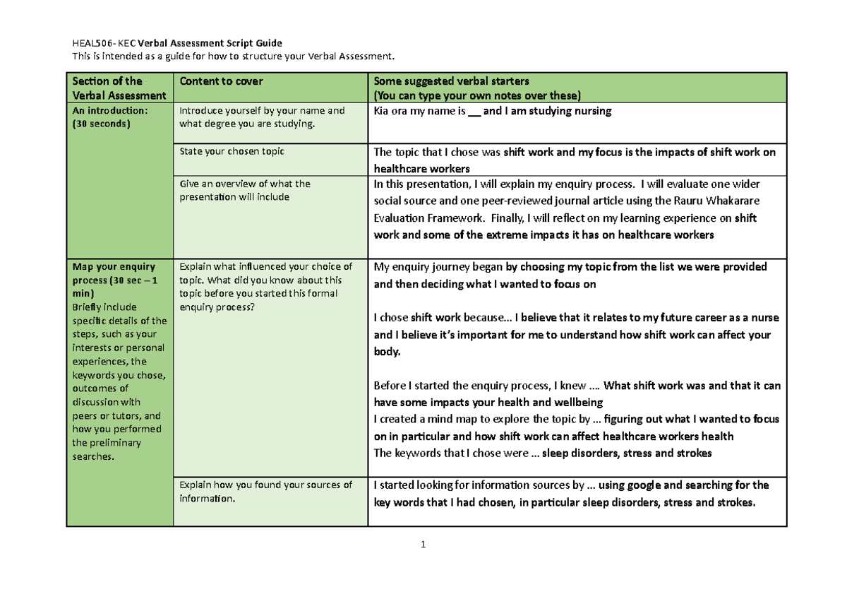 HEAL506 - KEC S2 2022 Verbal Assessment Script Guide -1 - This is ...