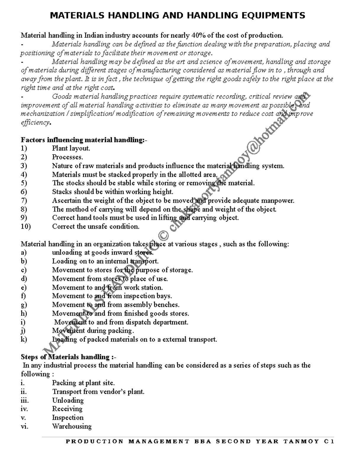 6 Materials Handling - MATERIALS HANDLING AND HANDLING EQUIPMENTS ...