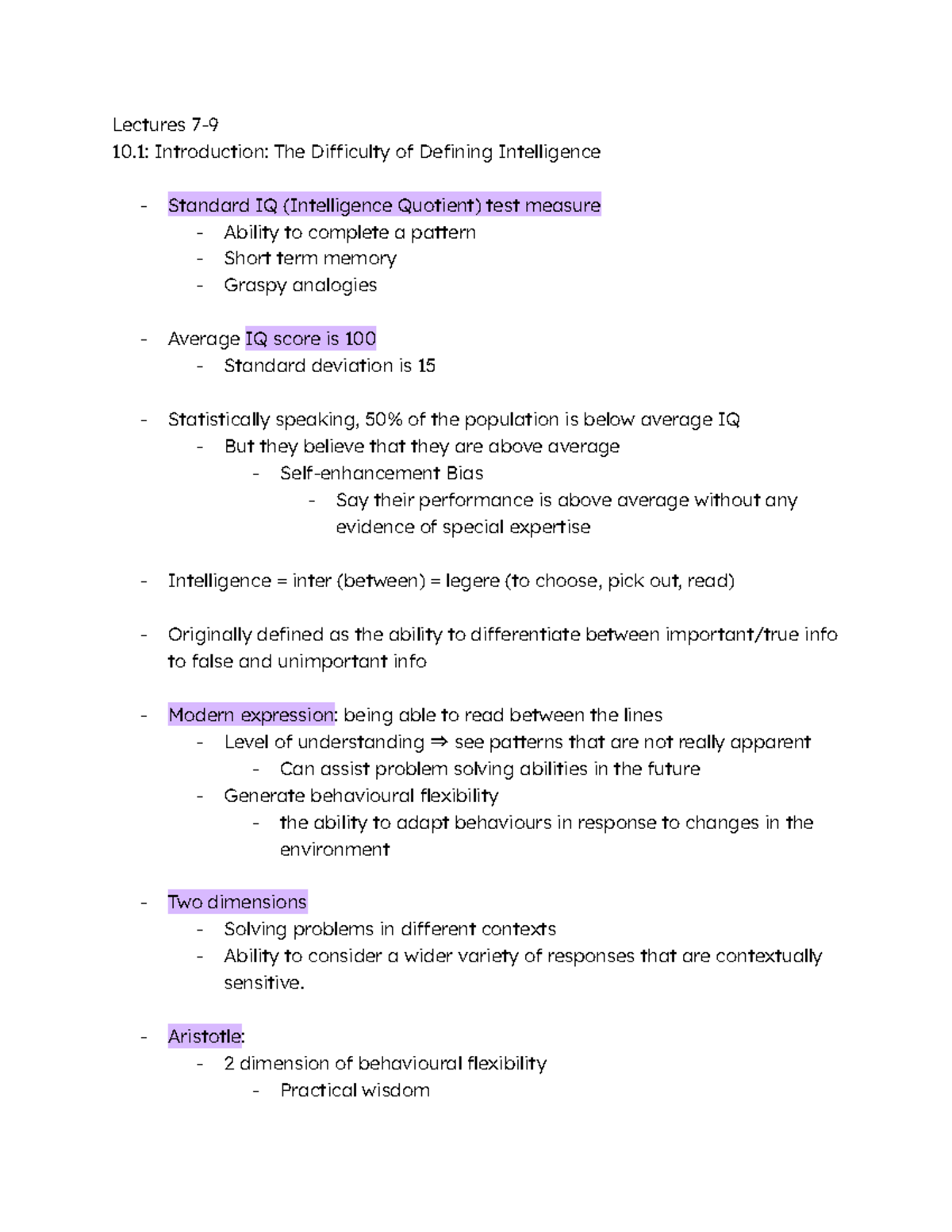 Chapter 10 Intelligence Textbook Notes - Lectures 7- 10: Introduction ...