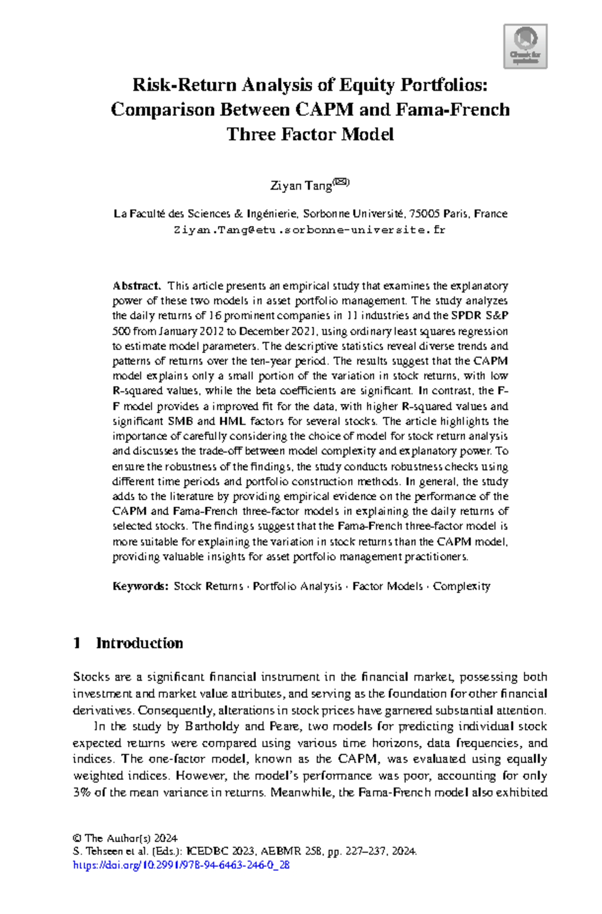 125991300 - summary notes - Risk-Return Analysis of Equity Portfolios ...