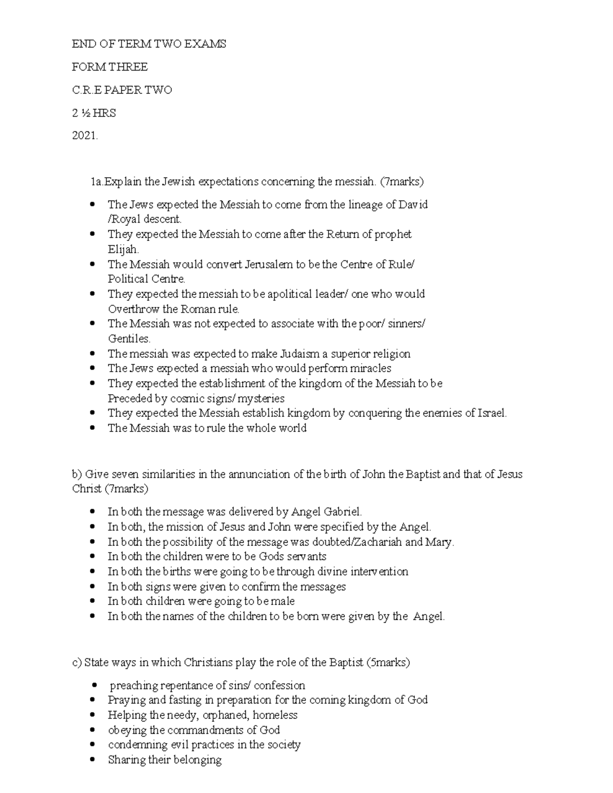 F3 CRE PP2 MS Teacher - Cre marking scheme - END OF TERM TWO EXAMS FORM ...