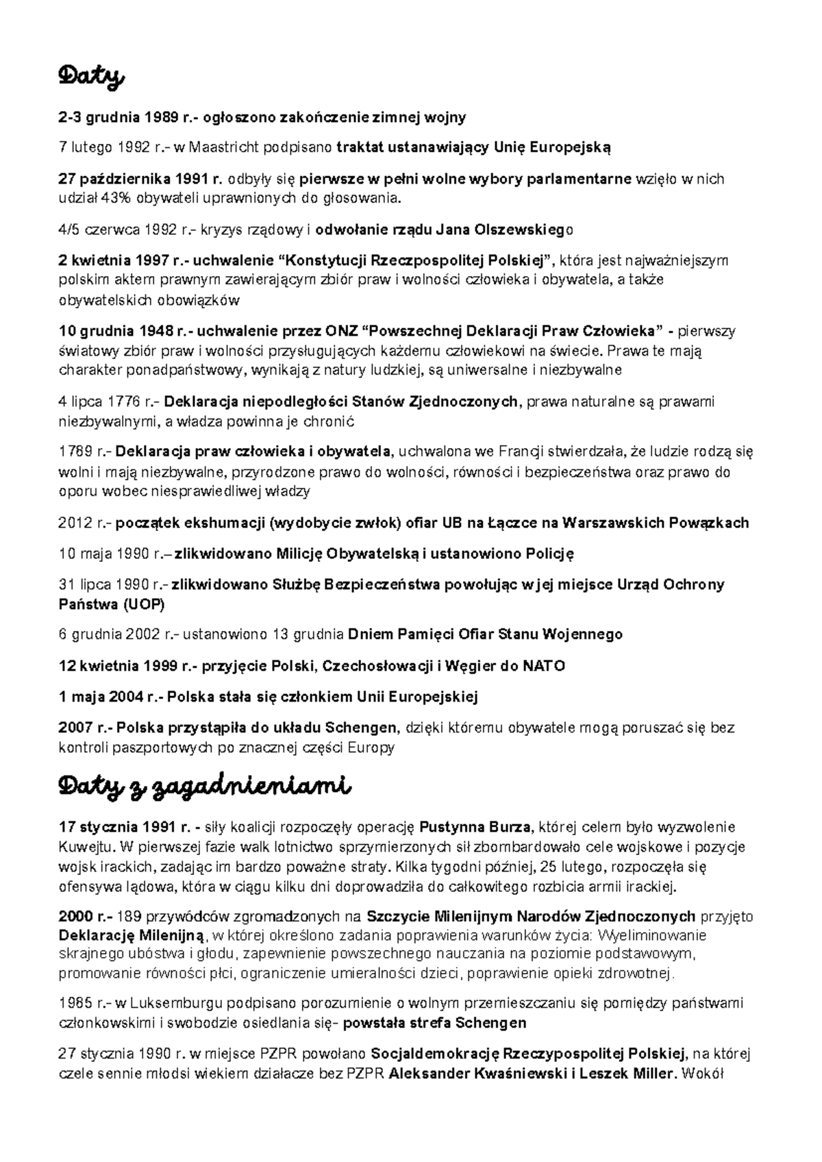 Pojęcia Daty I Postacie Na Sprawdzian Z Historiixvii