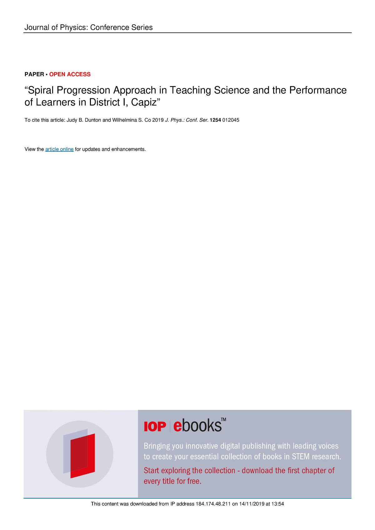 Spiral Progression Approach In Teaching Science An - Dunton And ...