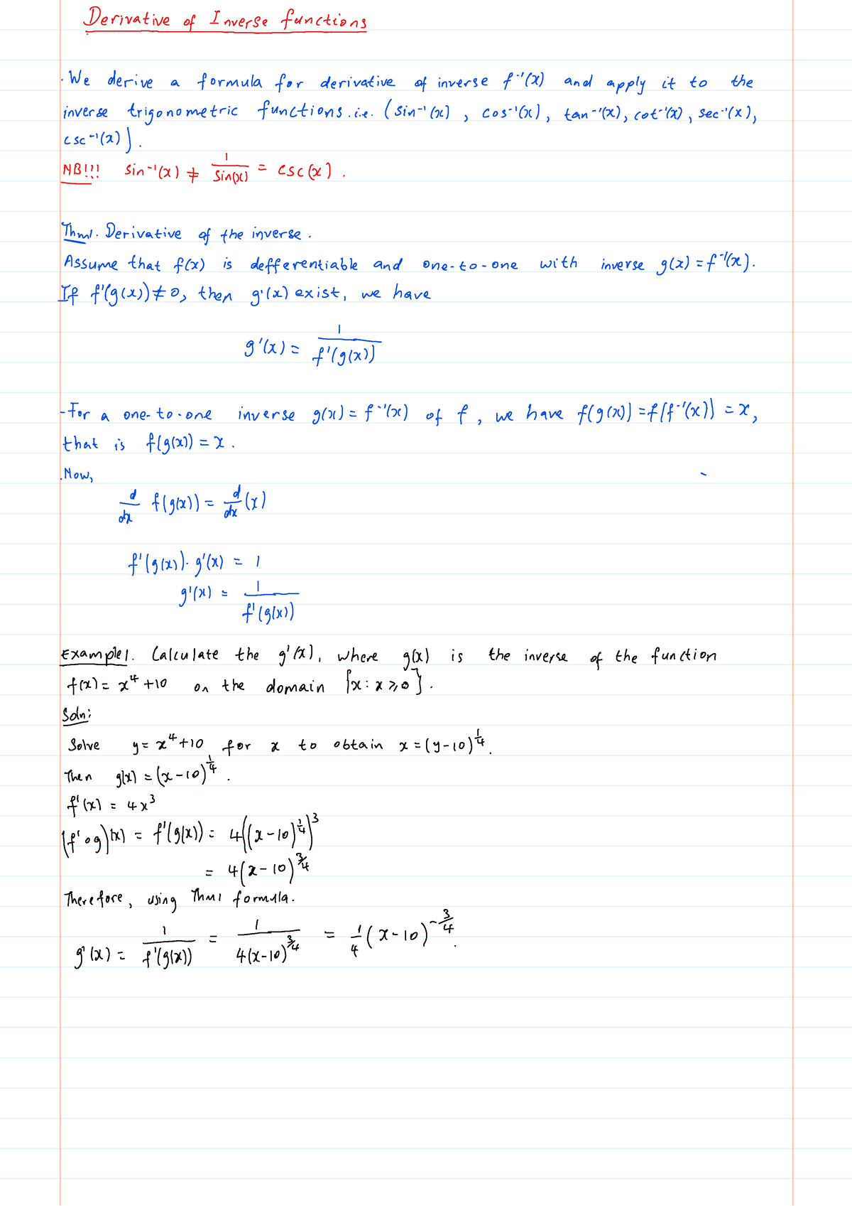 Derivatives of Trig inverses and Anti-derivative - MATH130 - Studocu