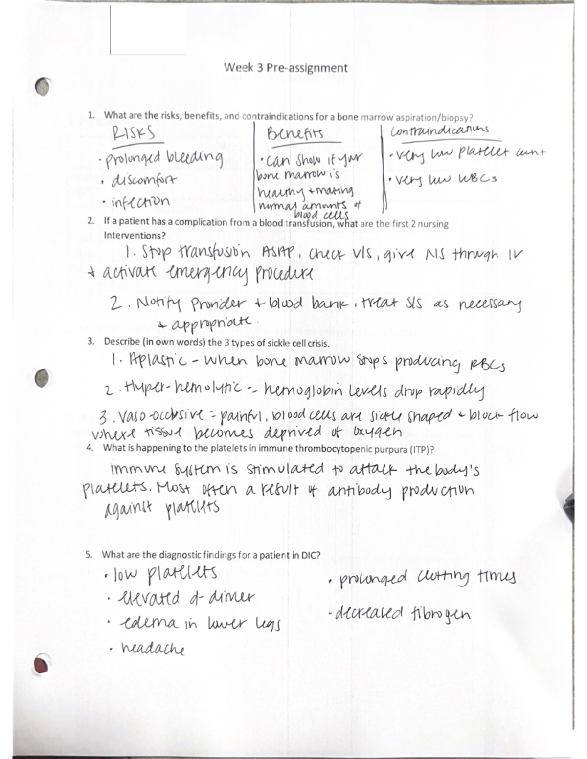 Pre-assignment Wk3 - pre-assignment week three hematology questions ...