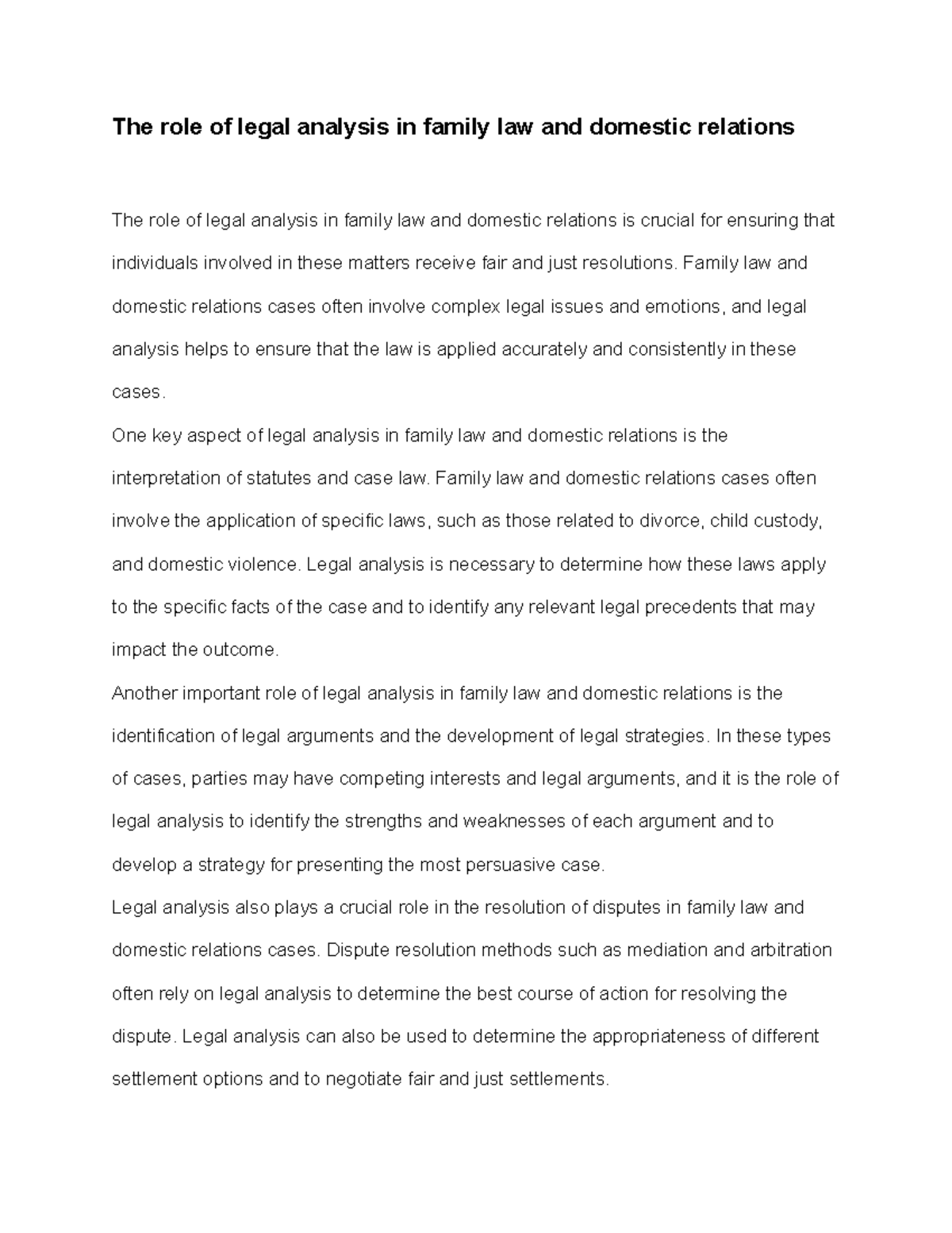 The role of legal analysis in family law and domestic relations