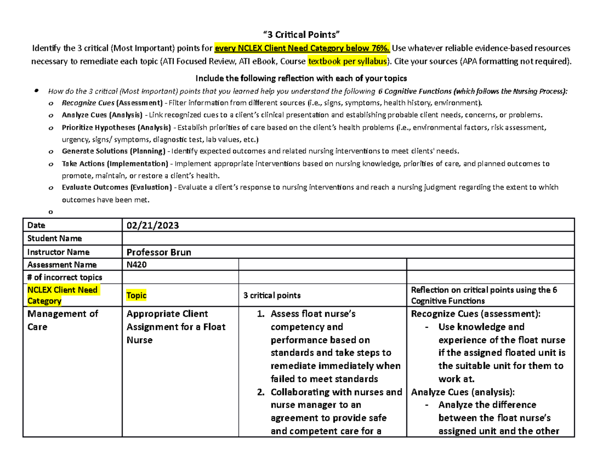 3 Critical Points for Practice Assessment A - “3 Critical Points ...