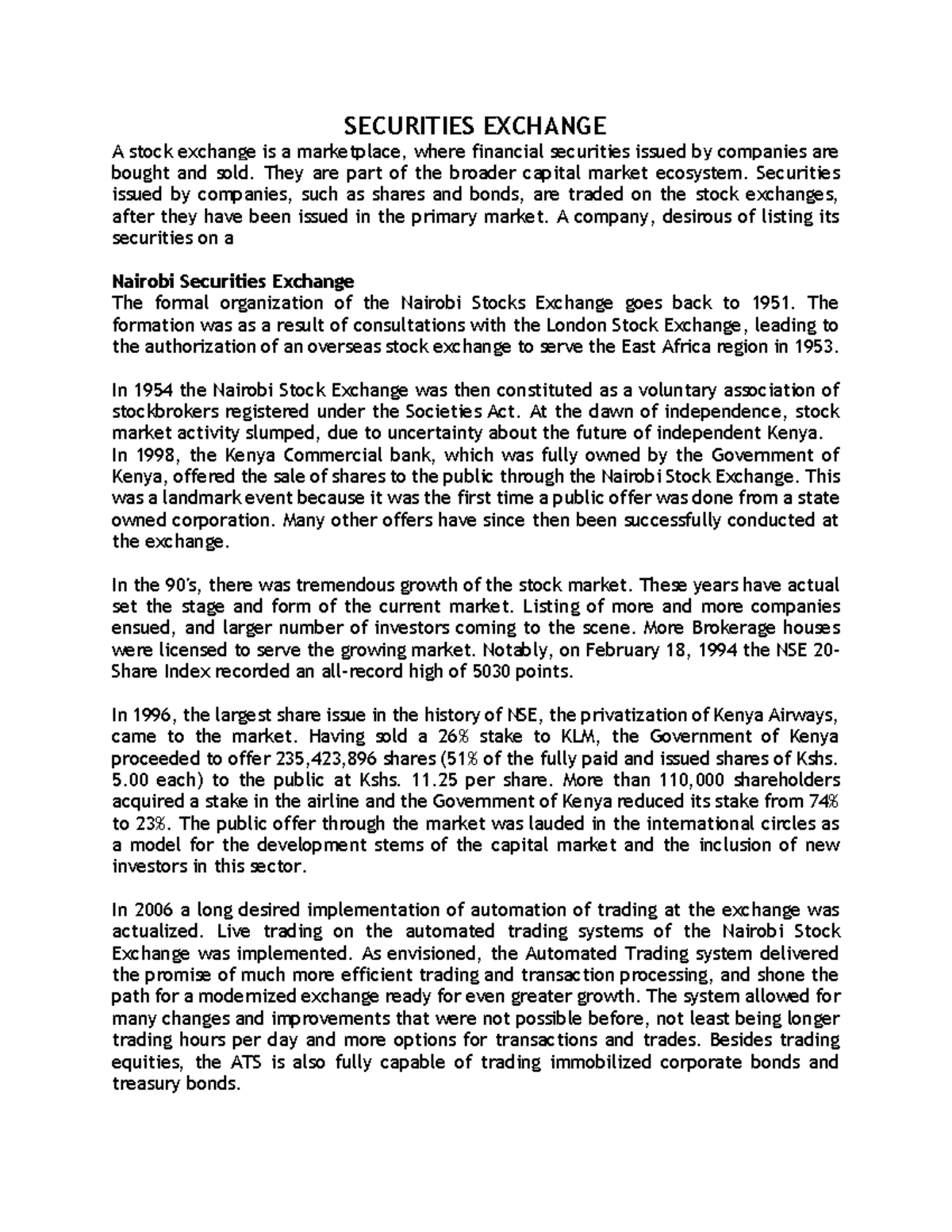 Securities Exchange - Here the notes looks into some of the merits and ...