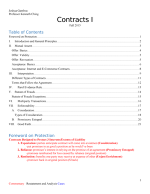 Velloney Contracts 1 Fall 2022 - Contracts Outline: Intro to Contract ...