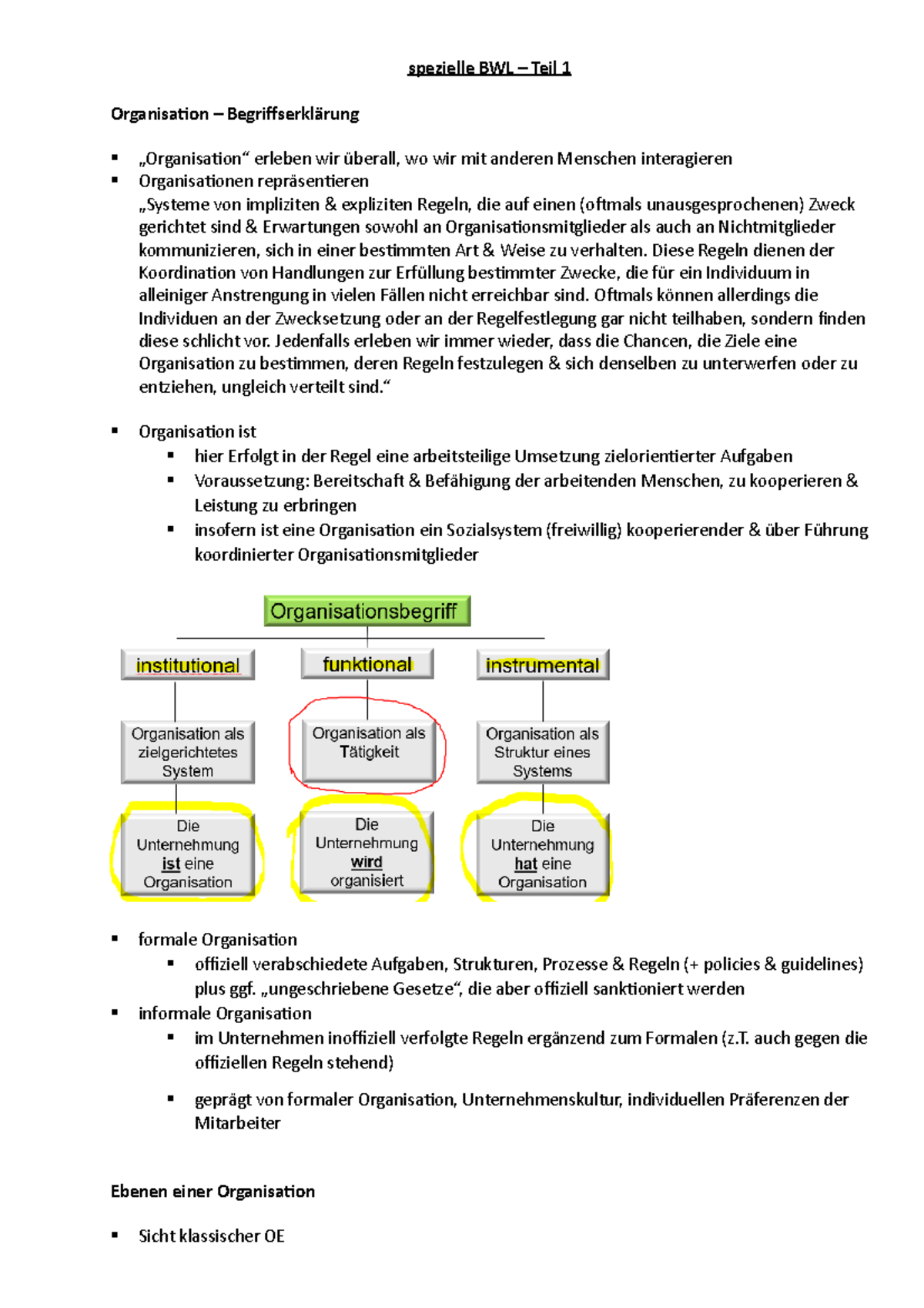 Spezielle BWL - Vorlesung - Zusammenfassung - Mitschrift - Spezielle ...