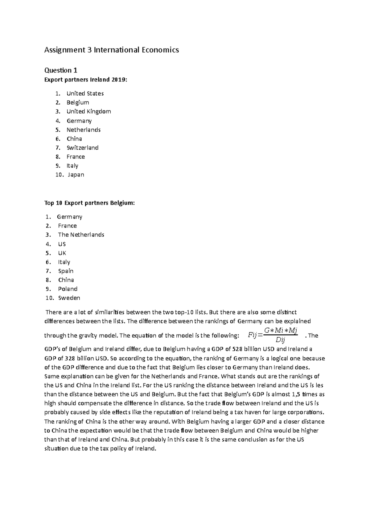 assignment of international economics