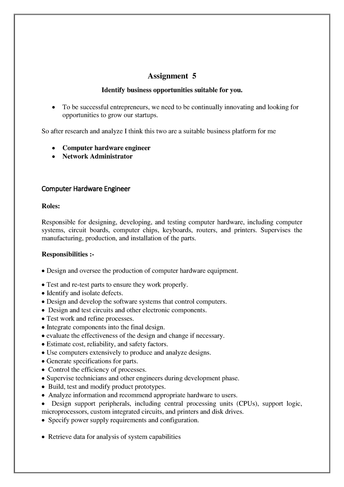 business opportunity assignment example