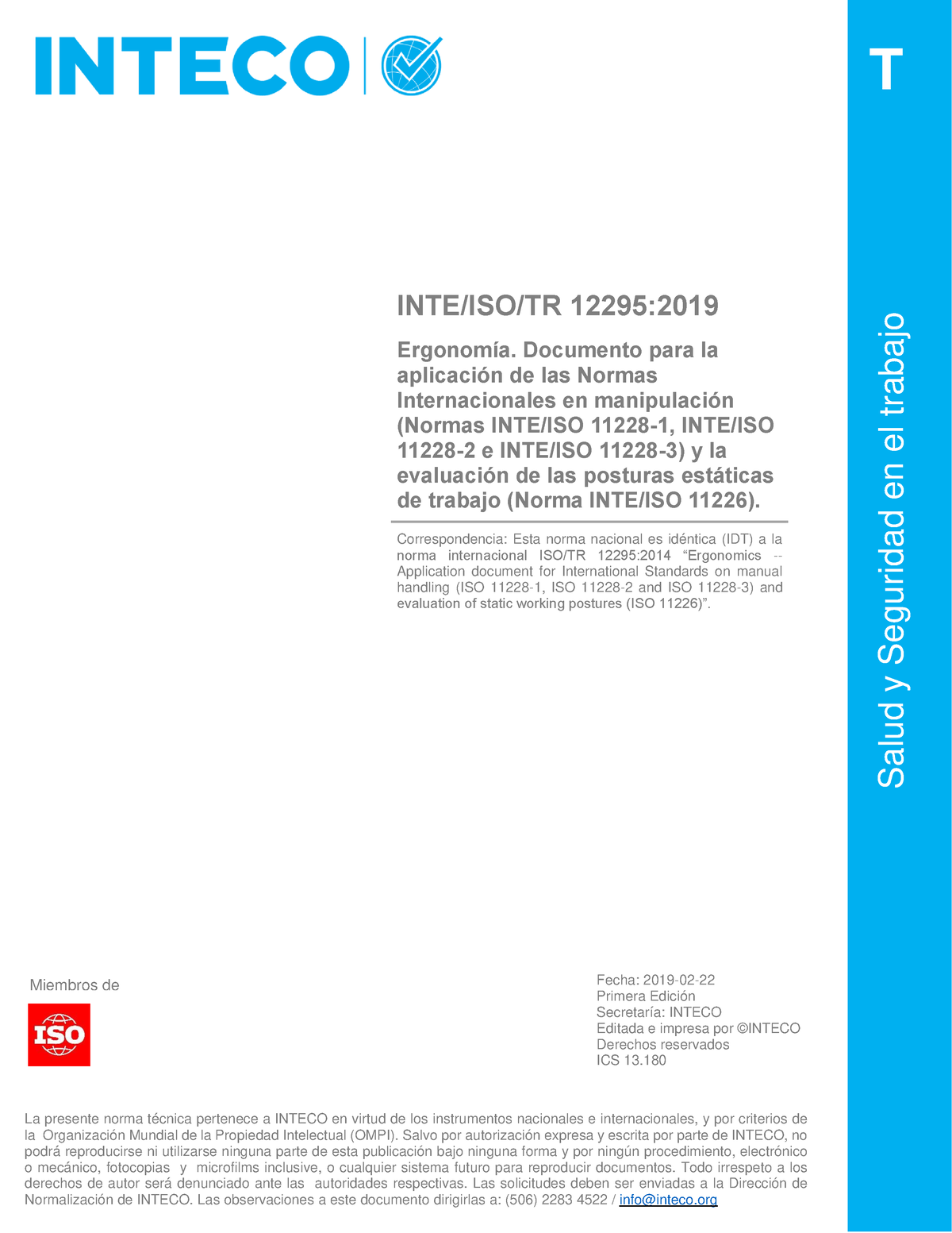 ISO tr 12295 2019 iso para ergnomia INTE ISO TR 12295 201 9 Ergonomía Documento para la