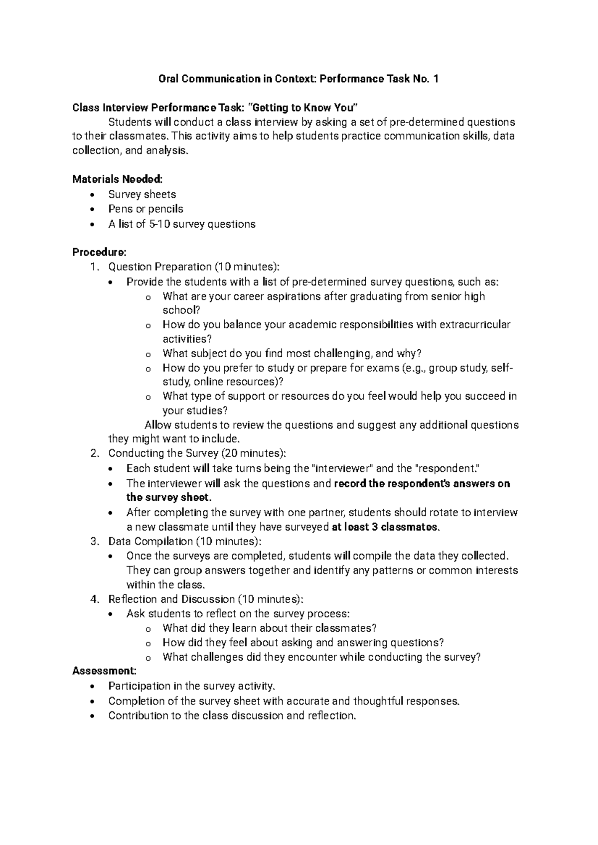 OCC Q1 Performance Task No. 1 - Oral Communication in Context ...