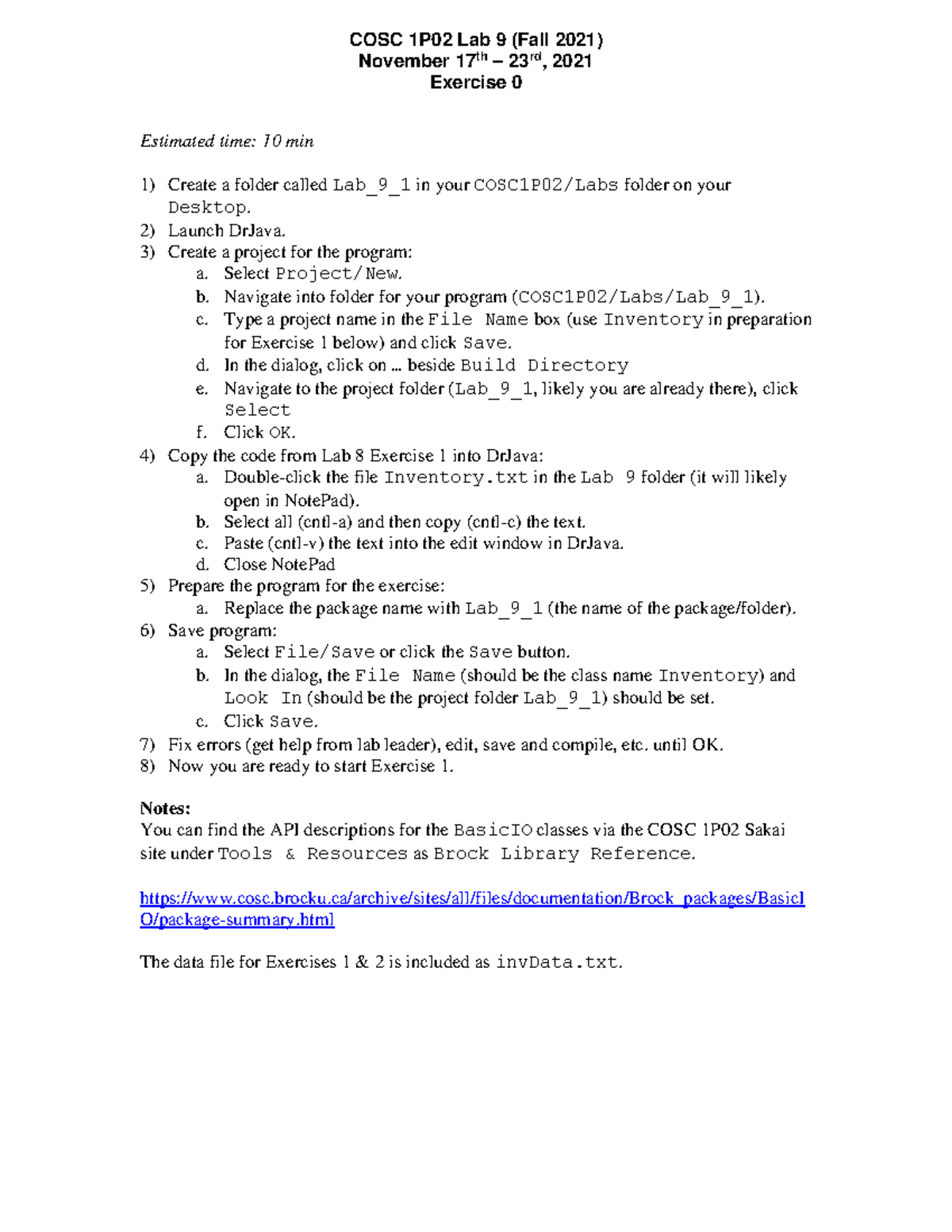 Lab09 - Full solutions to questions and steps! enjoy! - COSC 1P02 Lab 9 ...