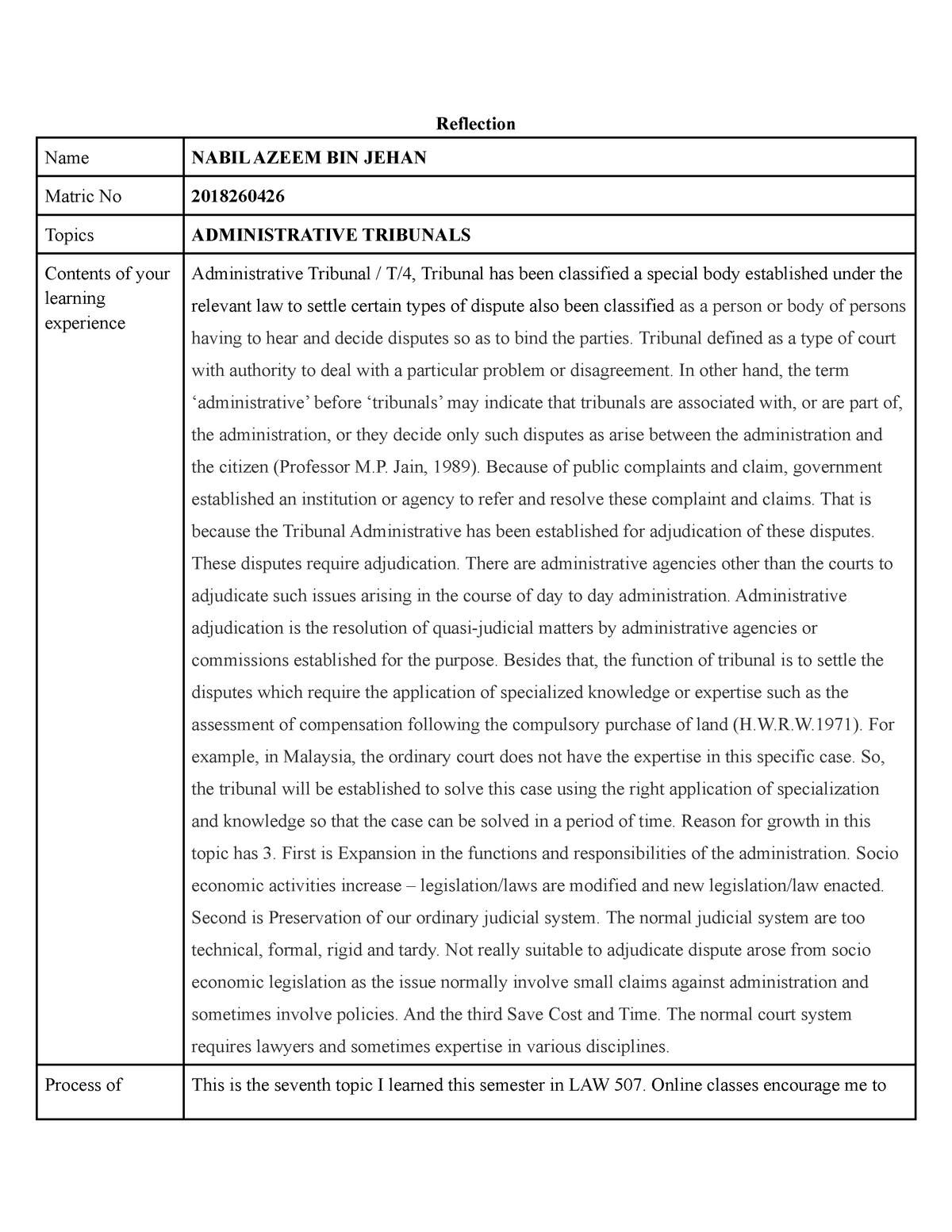 Reflection (Administrative Tribunal) - Reflection Name NABIL AZEEM BIN ...