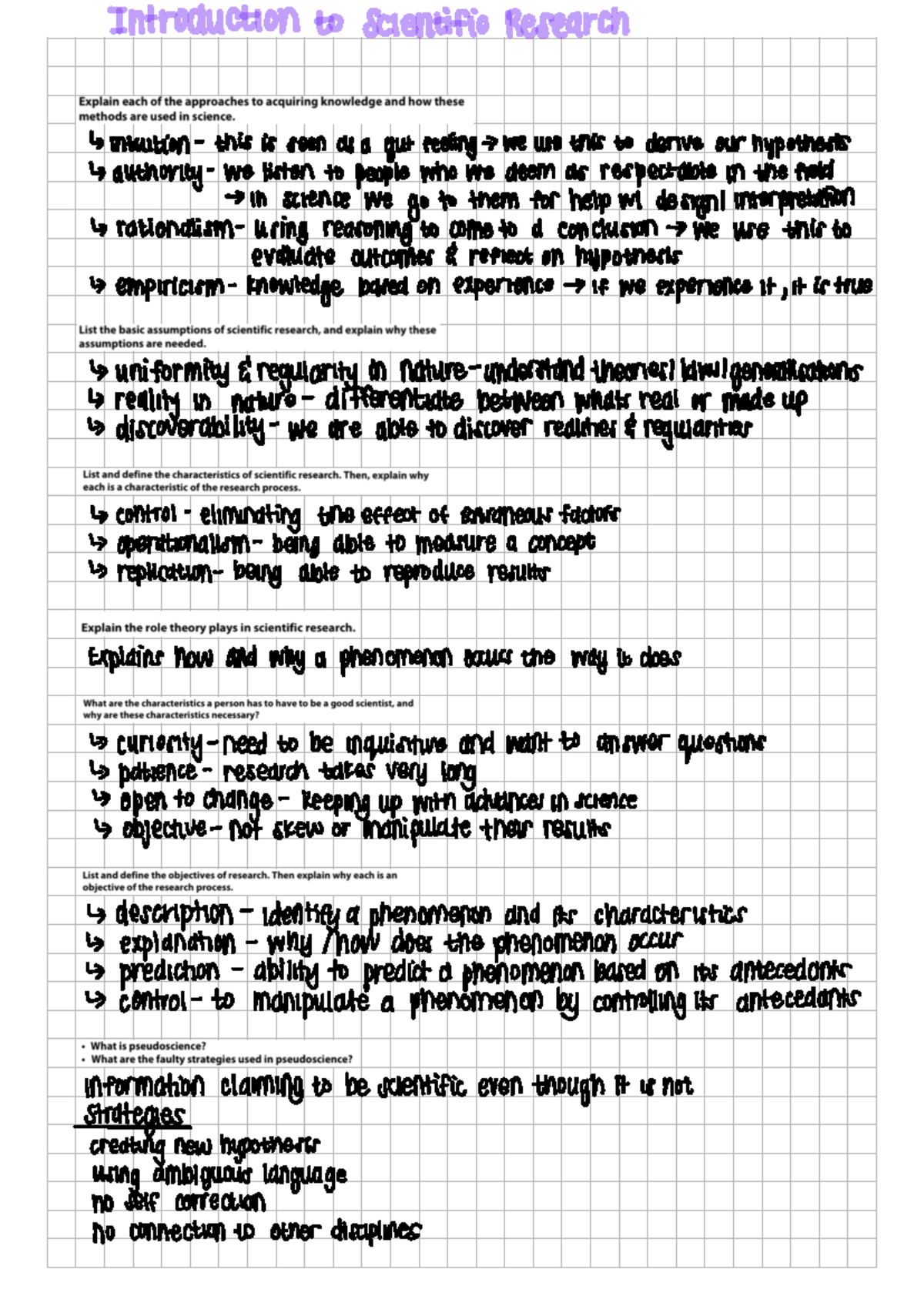 Chapter 1 Notes - Introduction to Scientific Research Explain each of ...