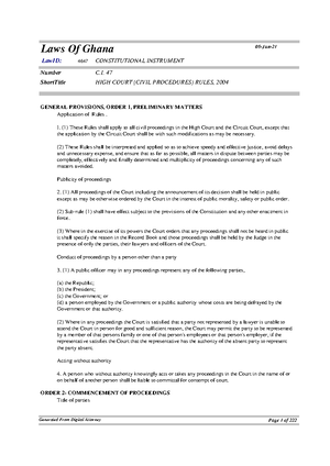 HIGH Court ( Civil Procedures) Rules, 2004 (CI 47)