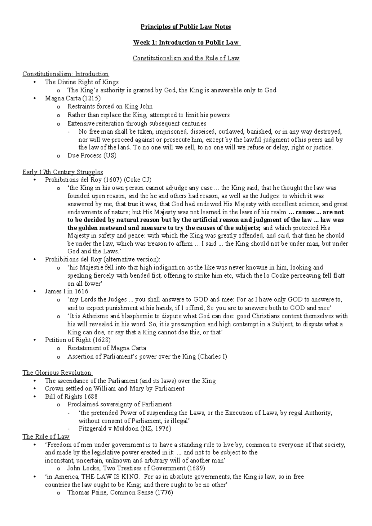Principles of Public Law Notes - To no one will we sell, to no one will ...