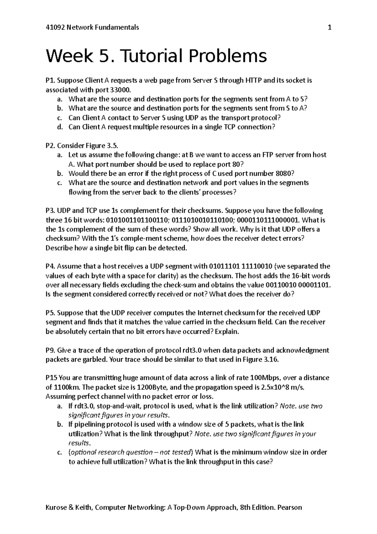 Week5-Tutorial Problem - 41092 Network Fundamentals Week 5. Tutorial ...