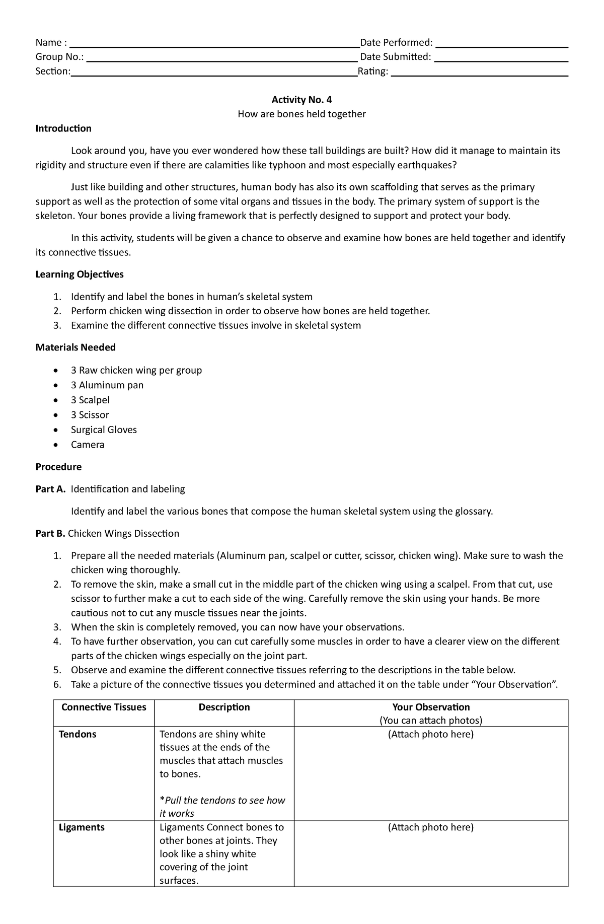 Skeletal System Lab Act - Name : Date Performed: Group No.: Date ...