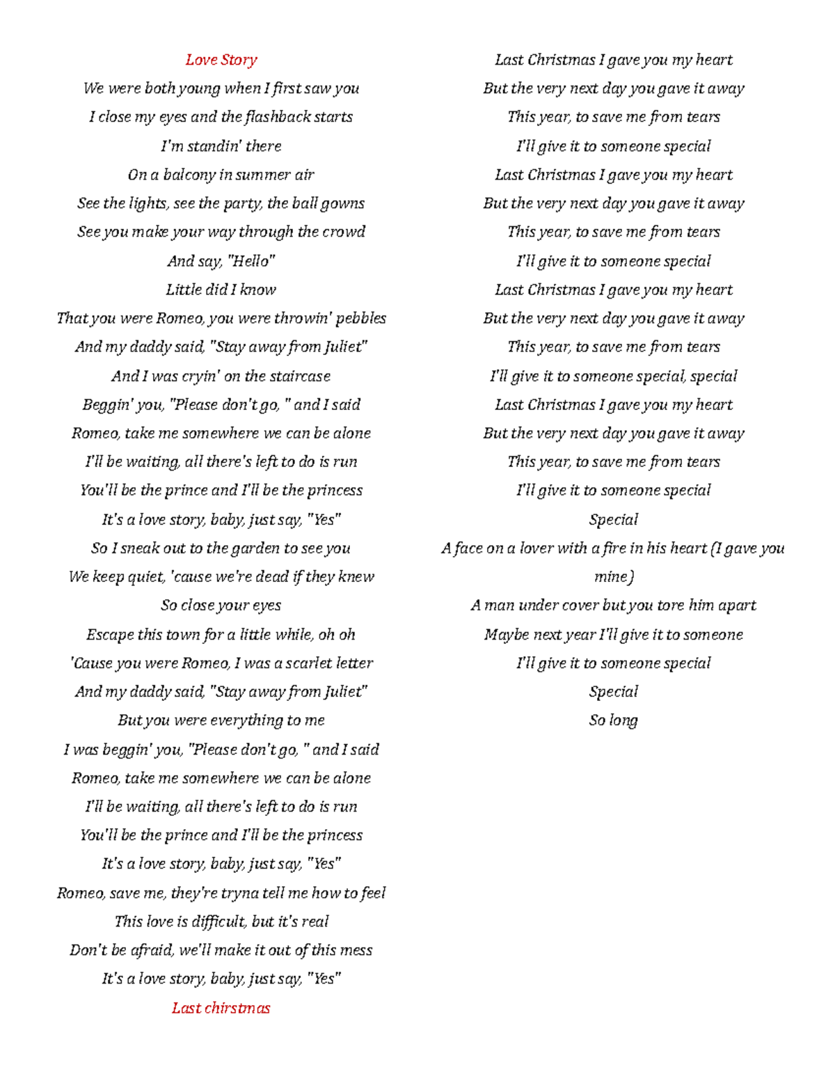 Lyrics - Love Story We were both young when I first saw you I close my ...