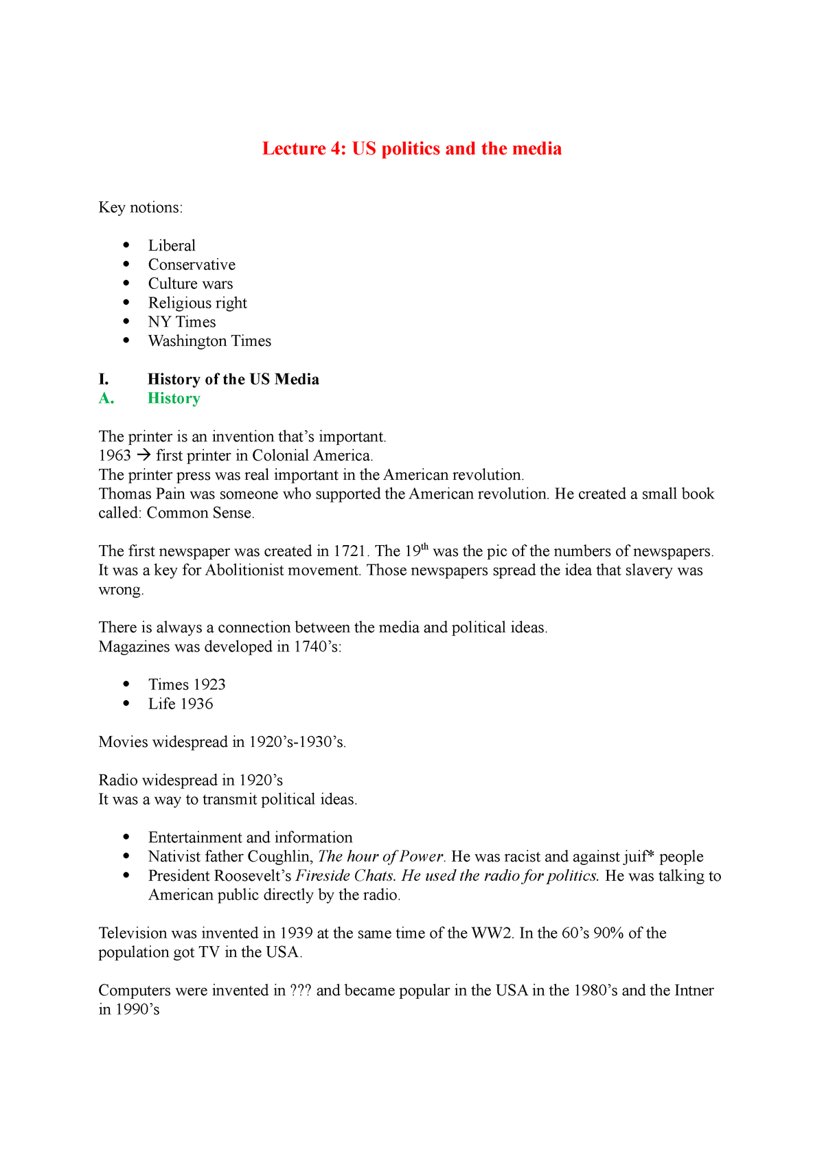 Lecture 4 Lecture 4 Us Politics And The Media Lecture Us Politics And The Media Key Notions Liberal Conservative Culture Wars Religious Right Ny Times Studocu