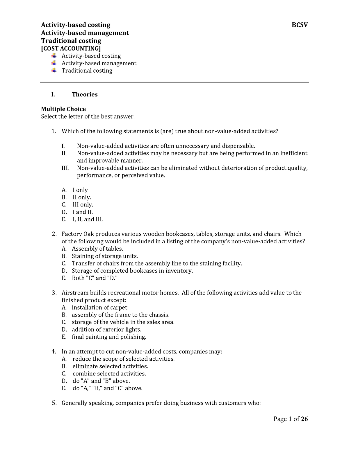 Activity Based Costing - Activity-based management Traditional costing ...