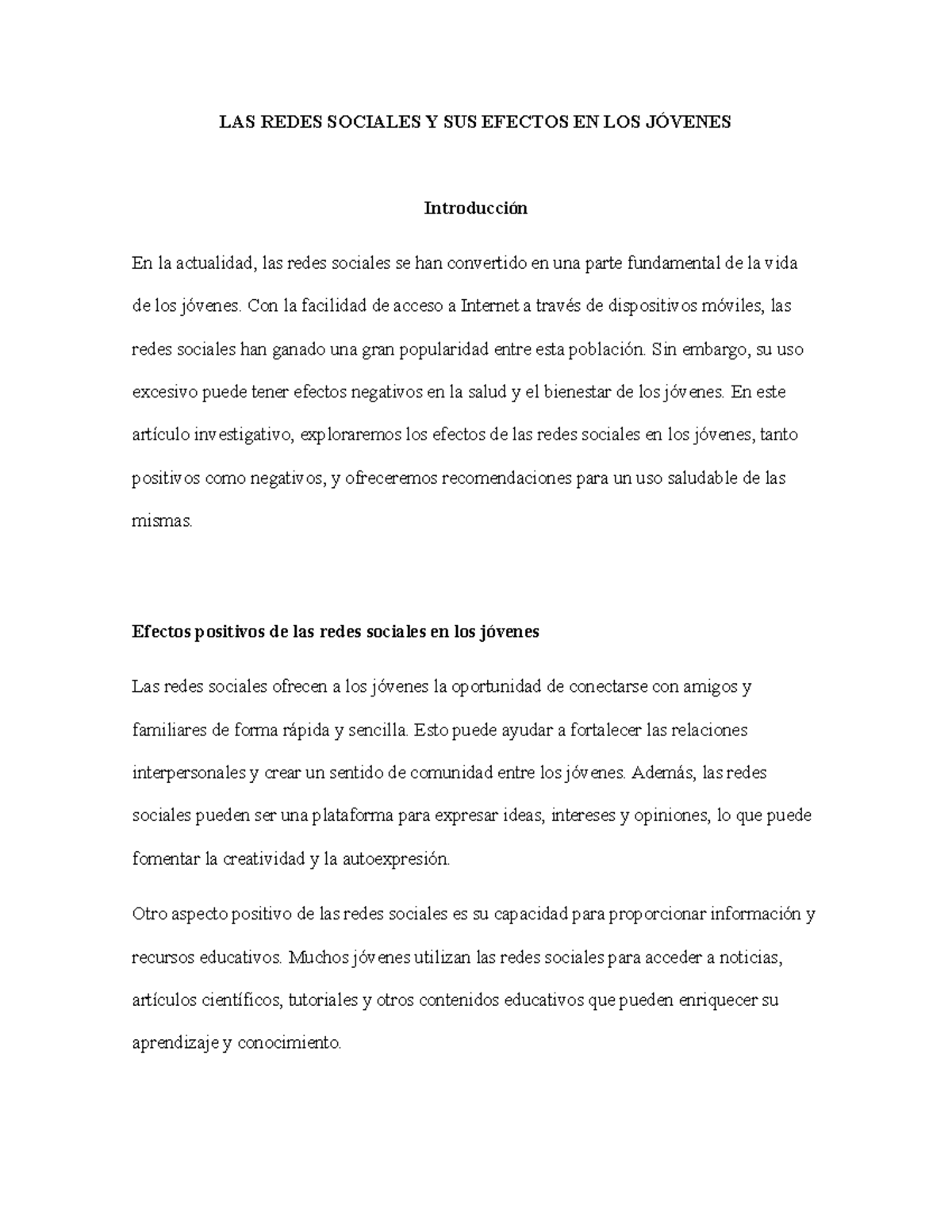 LAS Redes Sociales Y SUS Efectos EN LOS Jóvenes - LAS REDES SOCIALES Y ...