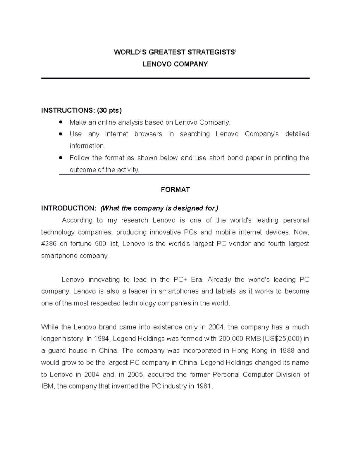 World’S Greatest Strategists’ WORLD’S GREATEST STRATEGISTS’ LENOVO