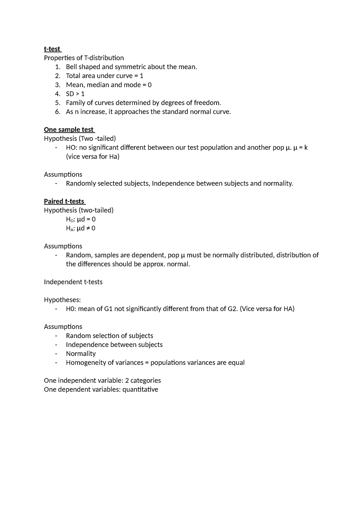 biostats notes 2023 - t-test Properties of T-distribution 1. Bell ...