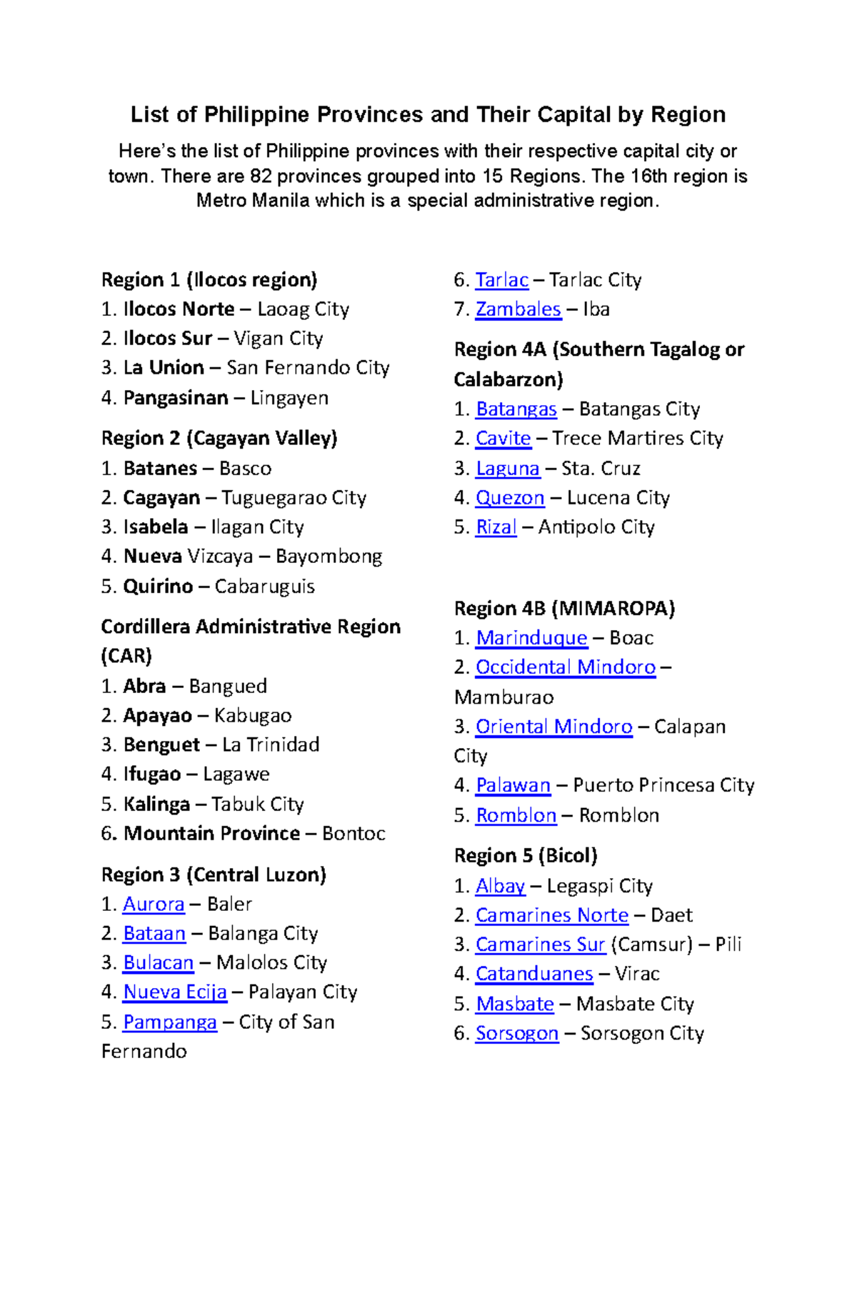 Philippine-Map - Notes - List of Philippine Provinces and Their Capital ...