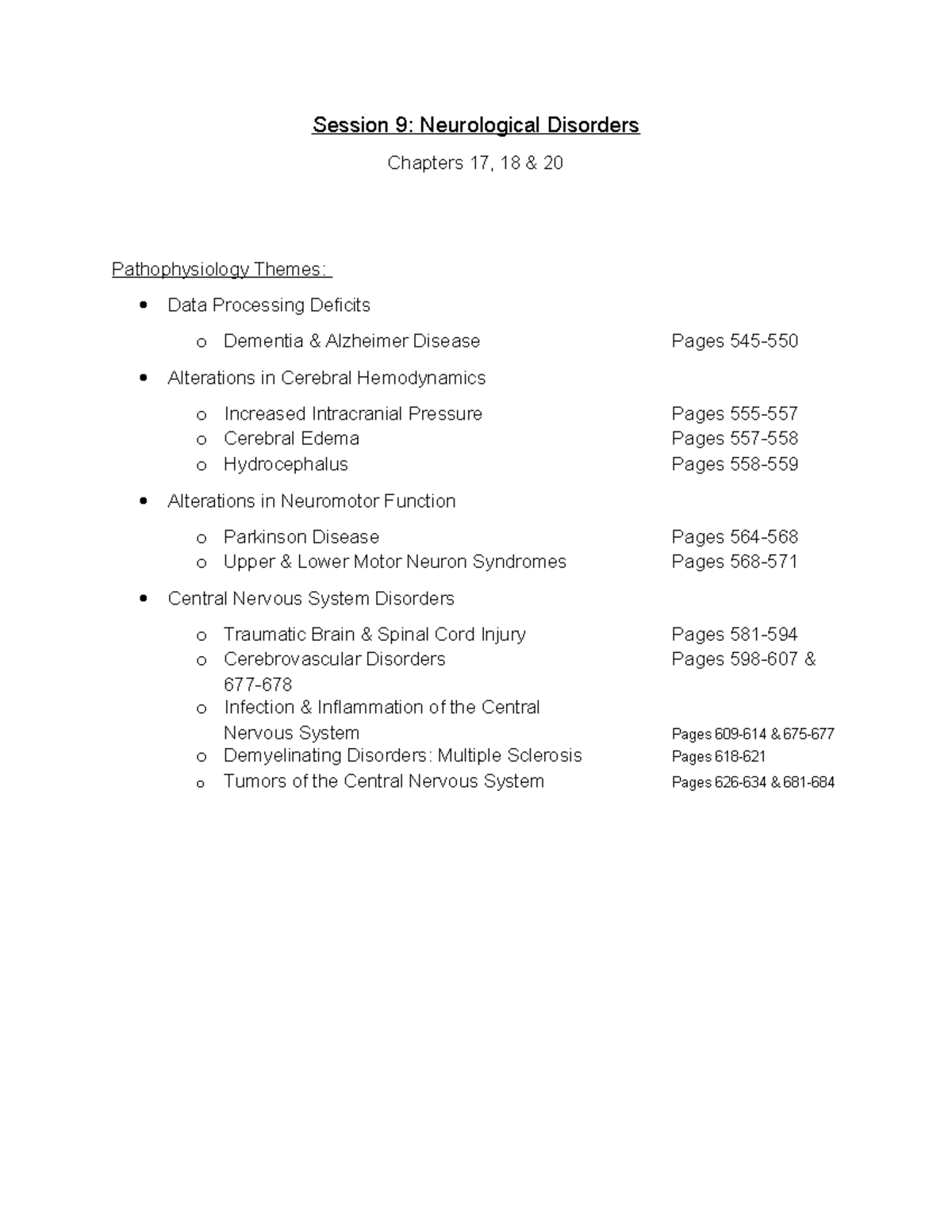Session 9 - Lecture notes 9 - Session 9: Neurological Disorders ...