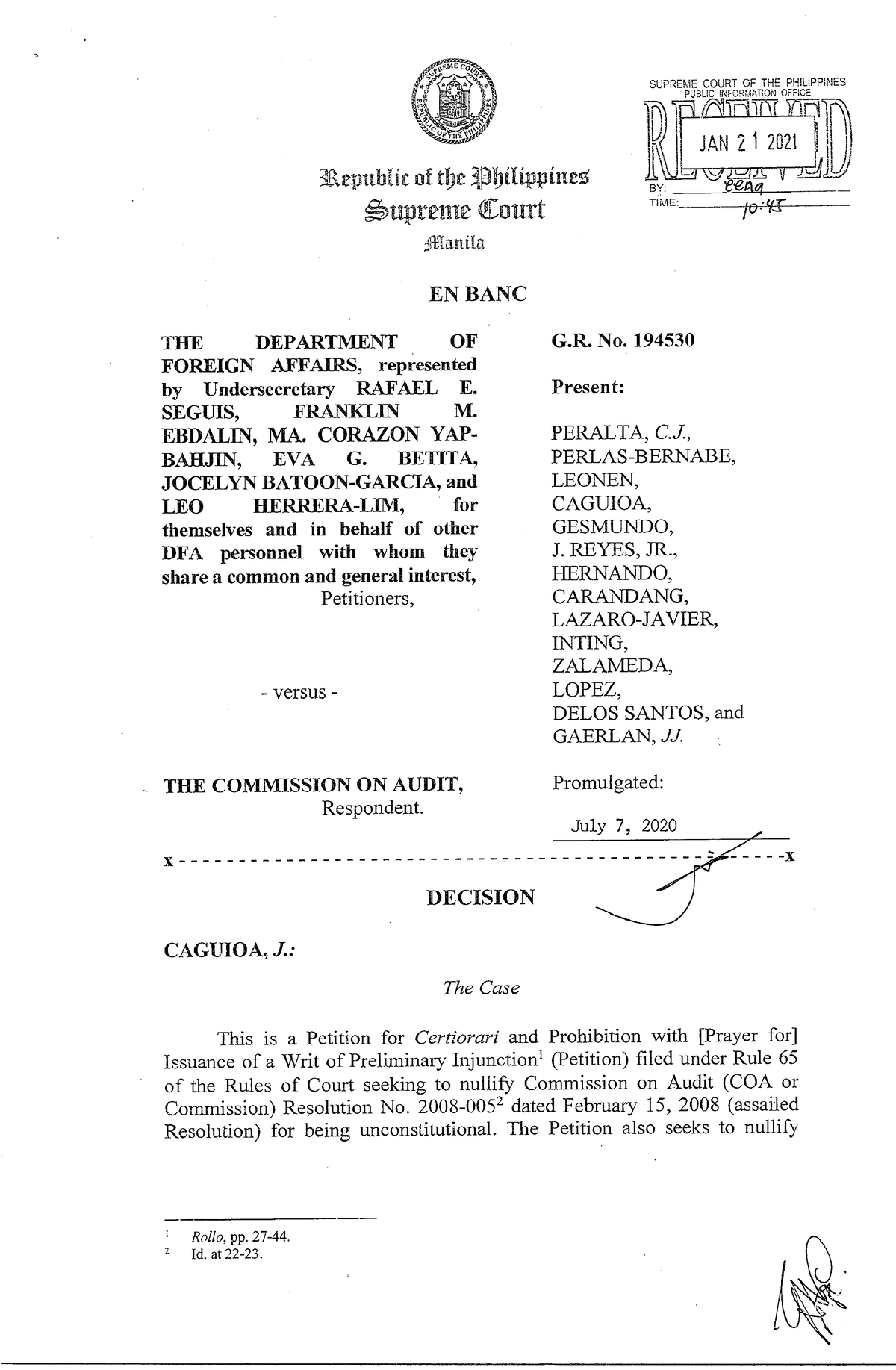 Dfa VS. coa, gr 194530(2020) - SUPREME COURT OF THE PH!L!PPINES PUBLIC ...