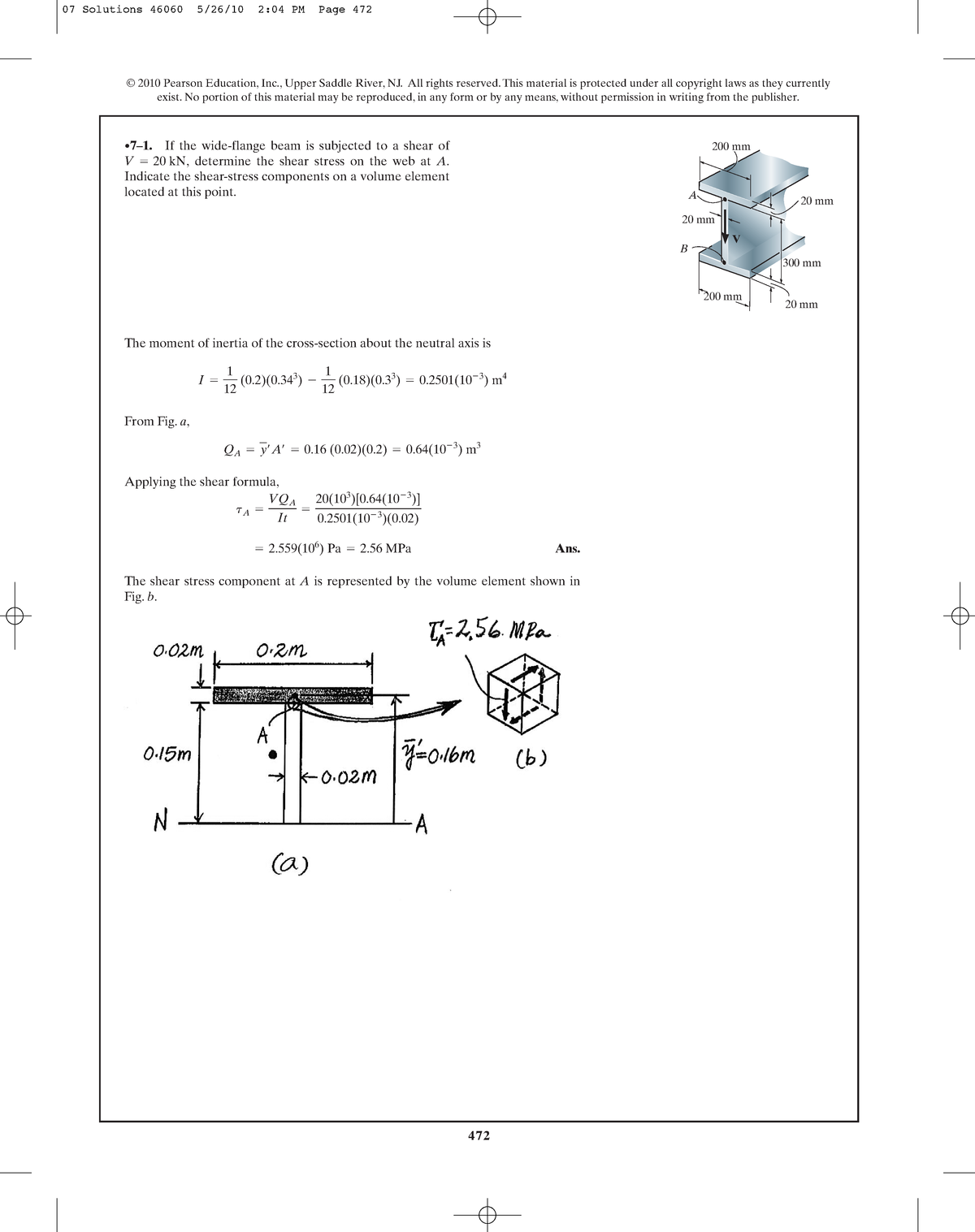 Solution Manual " Mechanics Of Materials ", R. C. Hibbeler - Chapter 7 ...