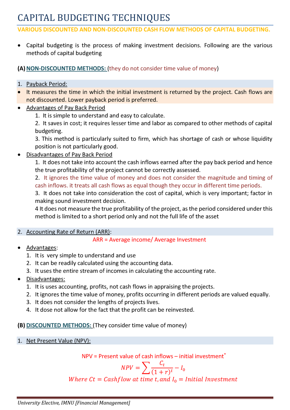 5. Capital Budgeting - Lecture Notes 5 - CAPITAL BUDGETING TECHNIQUES ...