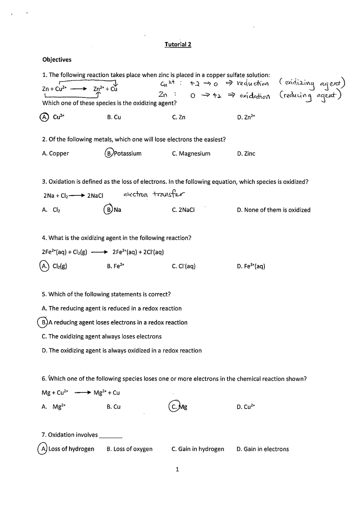 Chemical Reactions Tutorial Questions Answers Studocu