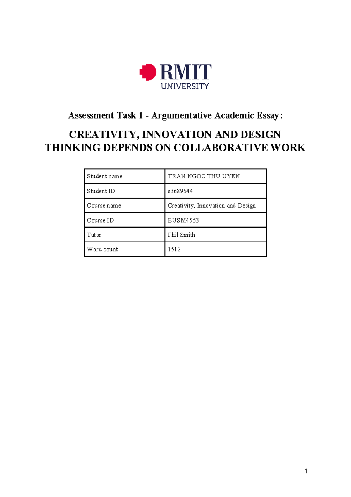 BUSM4553 Assignment task 1 - Assessment Task 1 - Argumentative Academic ...