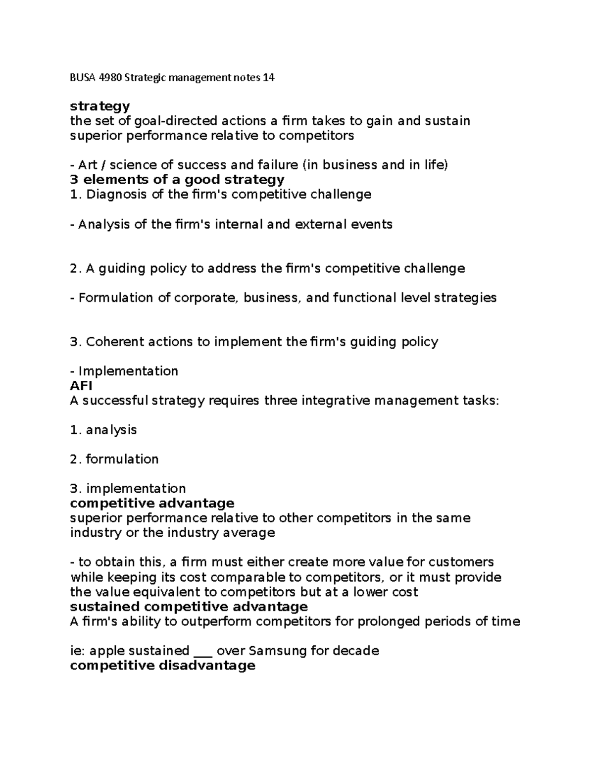 Busa 4980 Strategic Management Notes 14 Busa 4980 Strategic