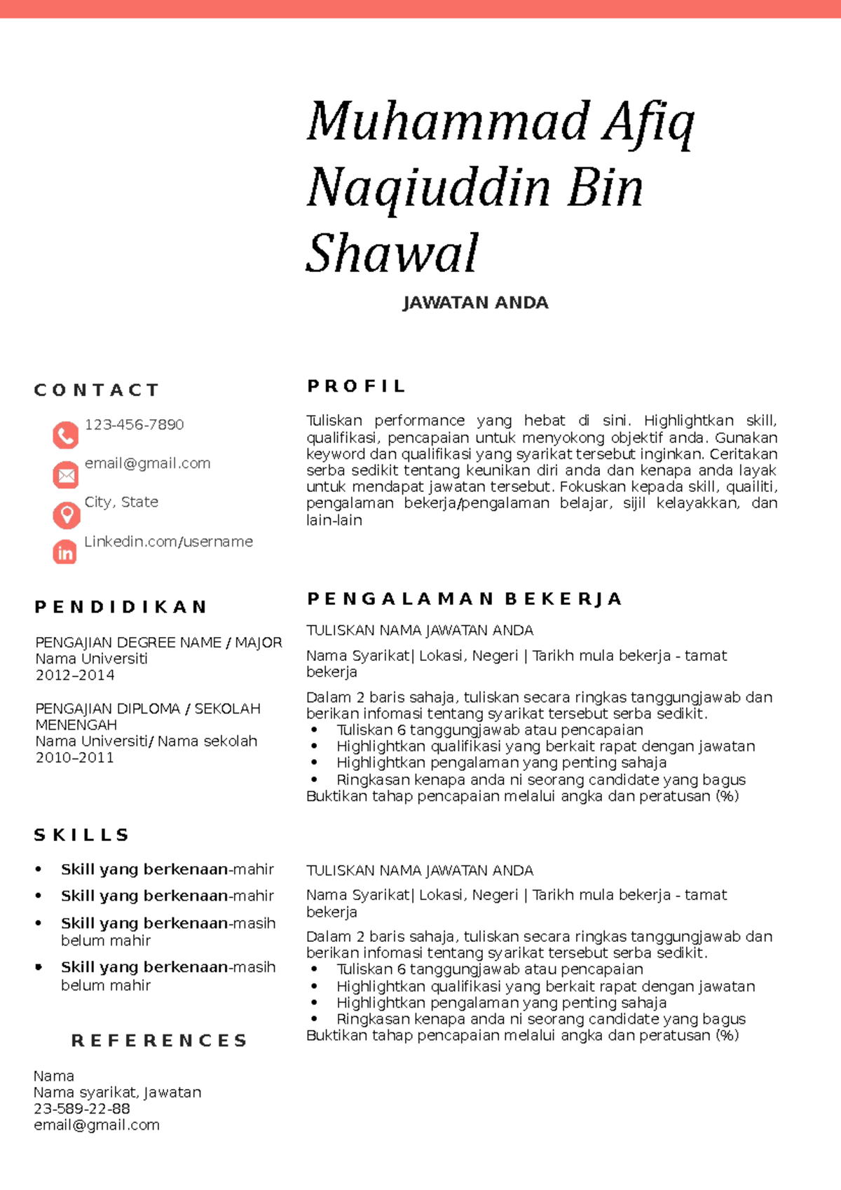 Maukerja Academy Resume Template (BM)3 Muhammad Afiq Naqiuddin Bin