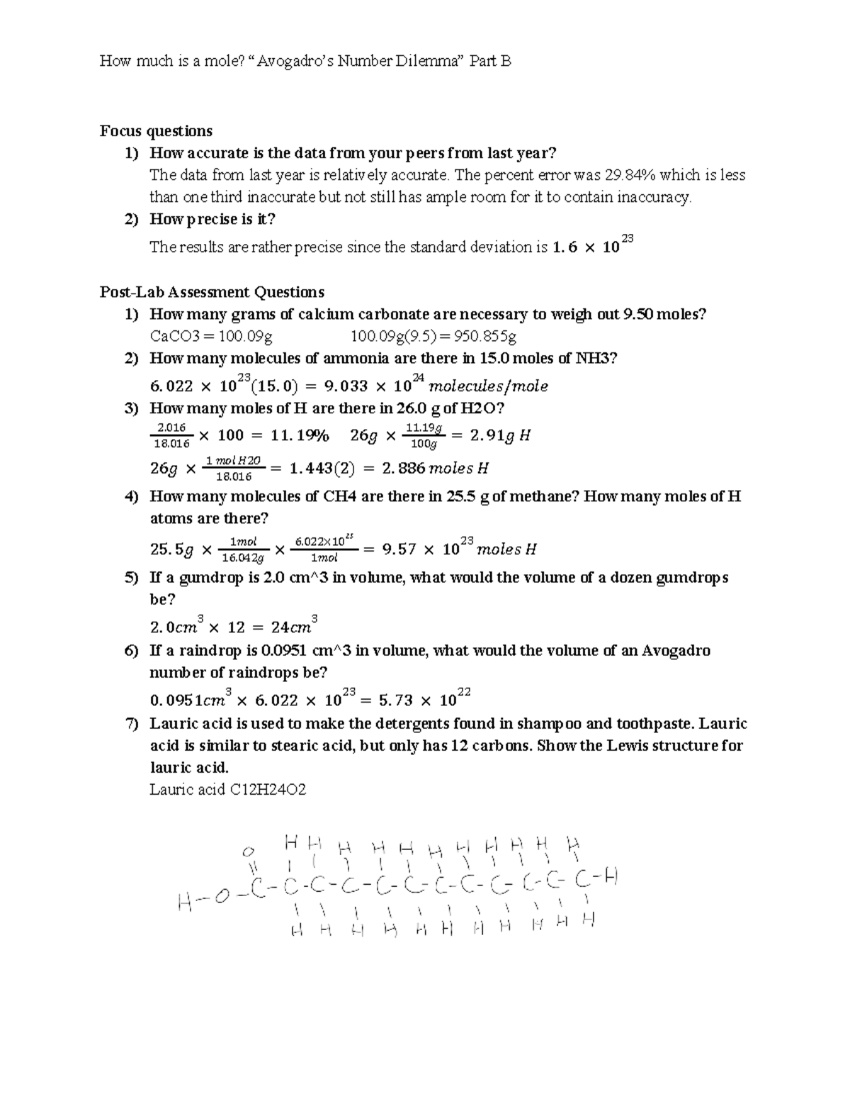 CHEM106 Lab 7 Part B - How much is a mole?