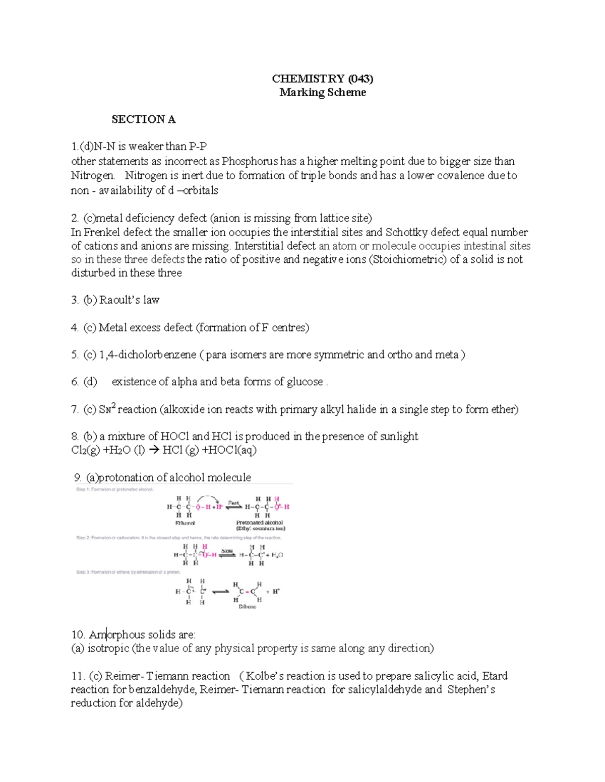 higher chemistry assignment marking scheme