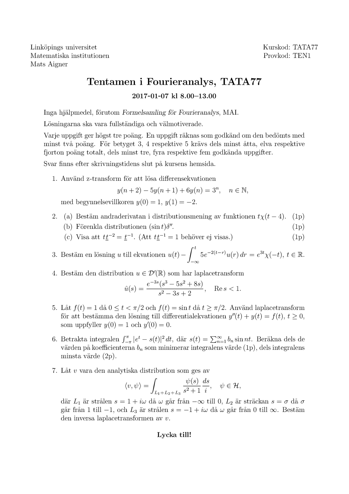 Tenta 7 Januari 17 Fragor Link Opings Universitet Matematiska Institutionen Studocu