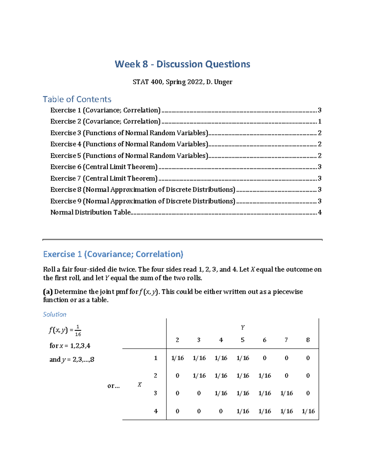 Stat400 Disc W08 Sp22 Soln - Week 8 ‐ Discussion Questions STAT 400 ...