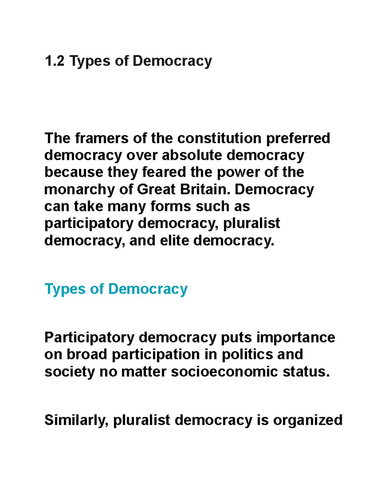 types of democracy assignment