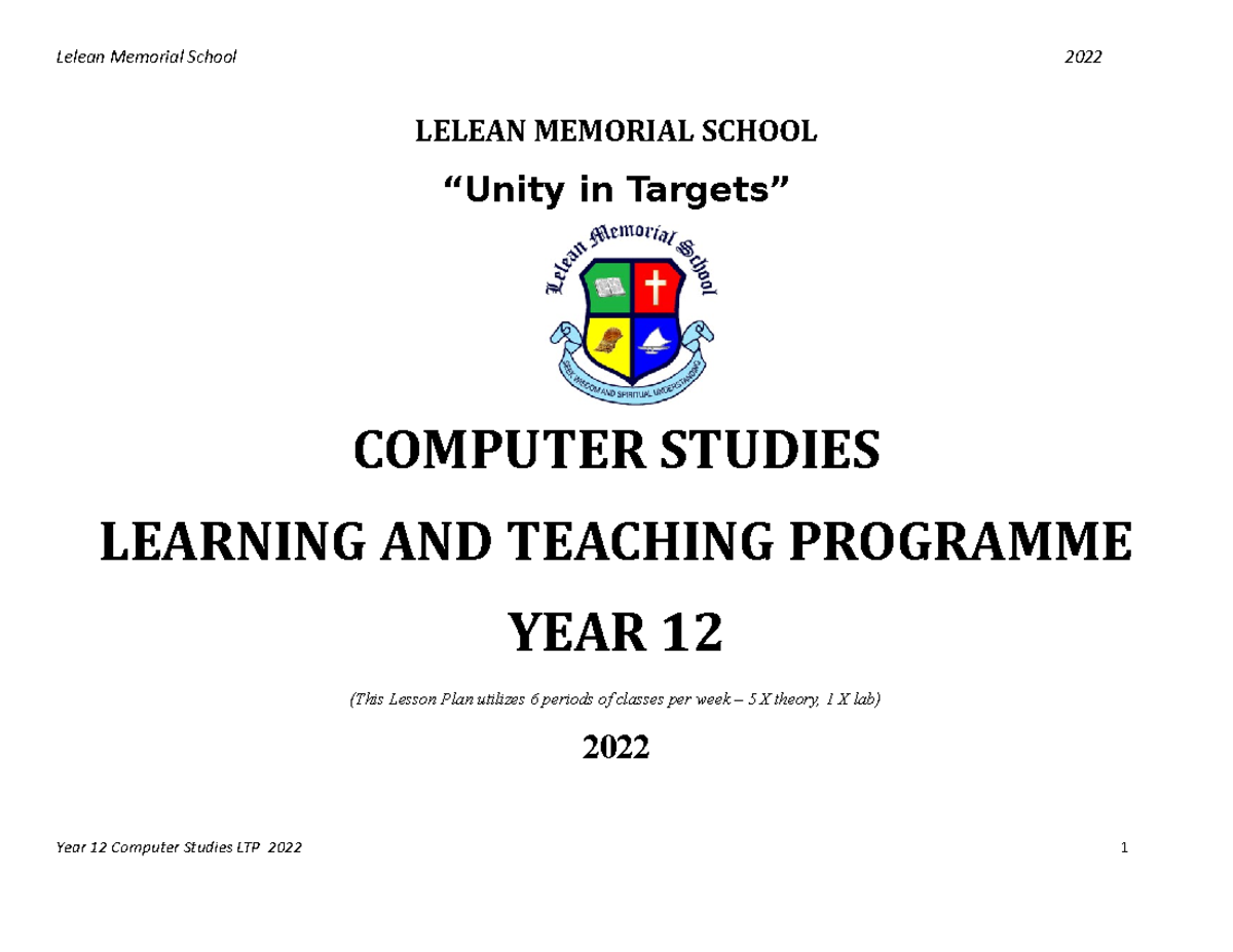 Year 12 Ltp 2022 - P[[[[ - Lelean Memorial School “unity In Targets 