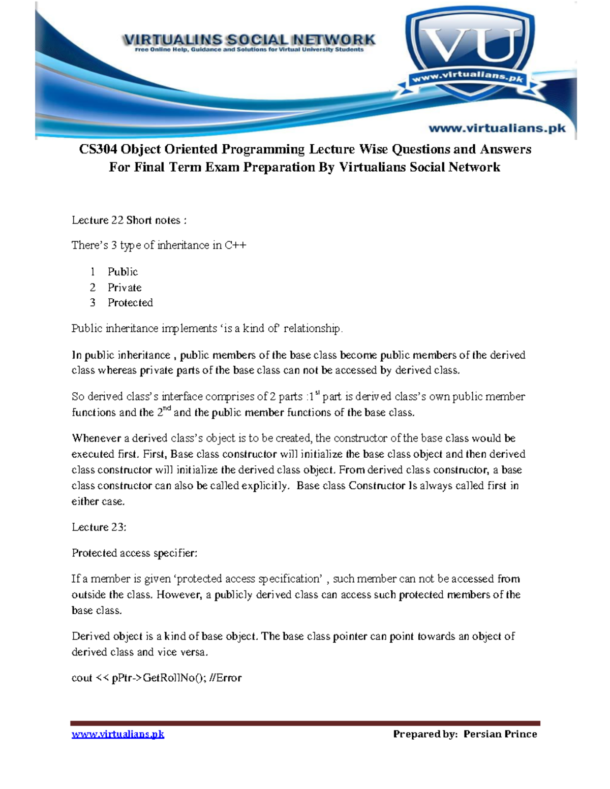 CS304 Final Term Short Notes (VUAnswer - Virtualins .pk Prepared by ...